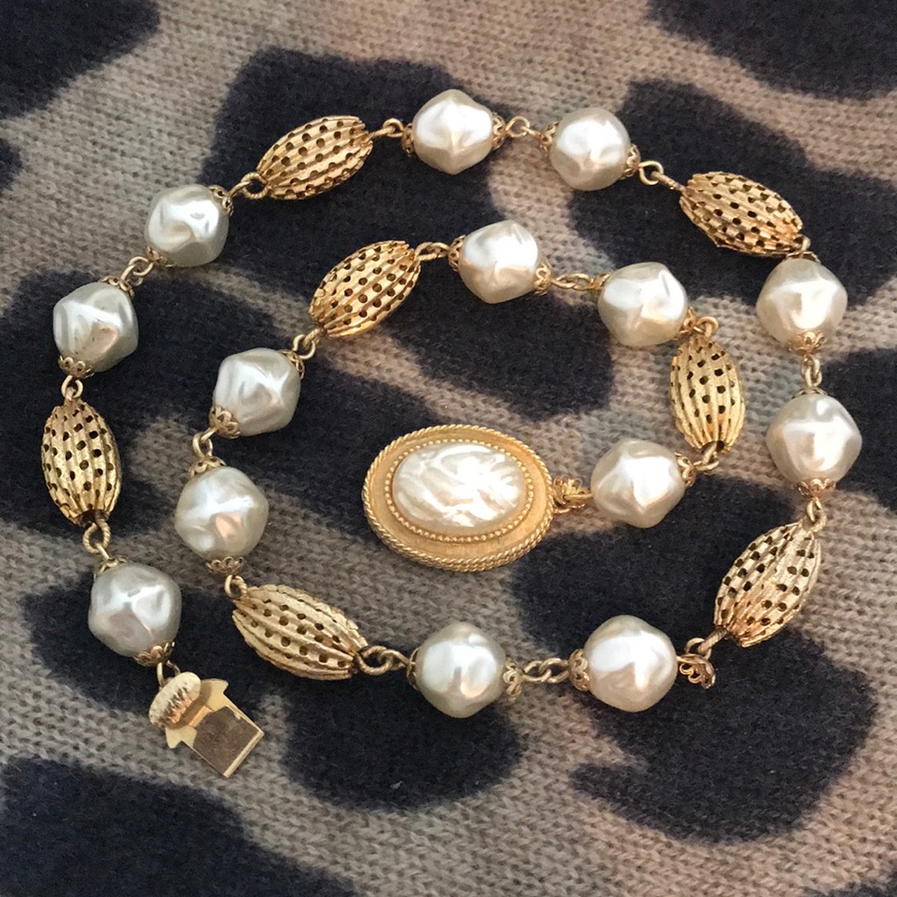 Vintage Faux Pearl Filigree Beaded Necklace